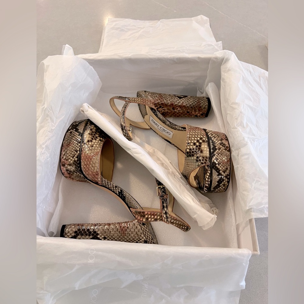 Jimmy Choo Peachy 125 / 38 Rosewood Mix Python Shoe - Picture 4 of 13
